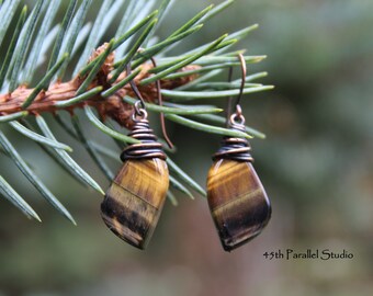 Tiger Eye Earrings, Tiger Eye Jewelry, Gemstone Earrings, Stone Earrings, Copper Earrings, Tigers Eye Earrings, Mothers Day, Copper Jewelry