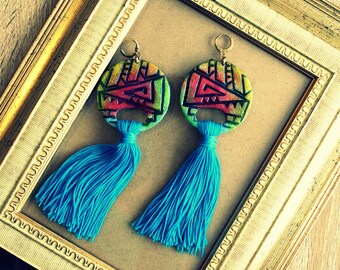 Long earrings with tassel (turquoise)