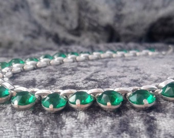 40s Emerald Paste & Chrome Riviere Collar