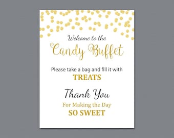 Candy Buffet Sign, Printable Candy Bar Sign, Gold Confetti Wedding Table Sign, Grab a Treat Sign, Baby Shower, Bridal Shower Decor, A004