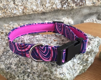 Purple Zesty Flower Fabric Dog Collar Fully Lined XS-XL