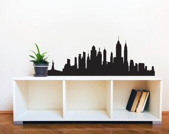 layered city skyline silhouette with city lights wall decal