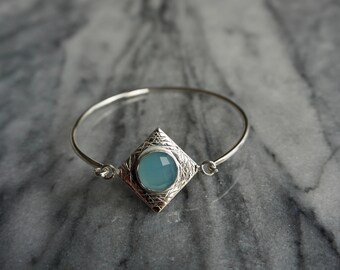 Blue Chalcedony sterling silver bangle bracelet