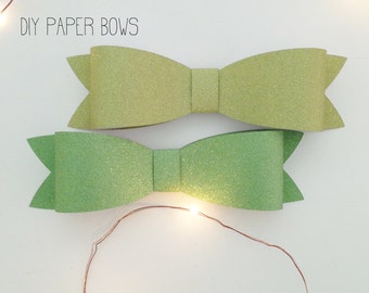 Christmas Gift Wrap- Green Sparkle Paper Bow, Christmas Ribbon, Holiday Gift Wrap, DIY Bow, Paper Bows, Holiday Bow, Christmas Bow Set of 8