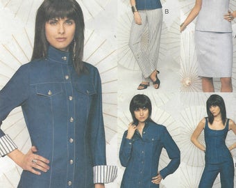 Womens Jeans Style Unlined Jacket, Top, Skirt & Pants Semi-Fitted OOP Vogue Sewing Pattern 7737 Size 8 10 12 Bust 31 1/2 to 34 UnCut