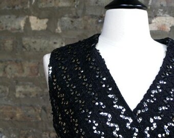 Vintage Black Silver Sequin Mini Dress