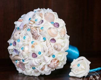 Seashell bouquets, Beach wedding bouquet, malibu seashell bouquet, turquoise bridal bouquet, bouquet with shells, destination wedding