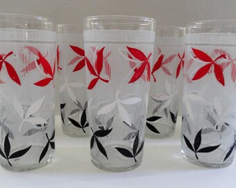 Mid Century Tall Leaf Design Tumblers - Set of 7