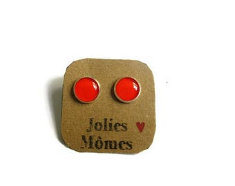 RED STUD EARRINGS - Red Earring Studs - Bright Red - Resin Jewelry - Silver Toned Earrings - Posts - Girl Jewelry