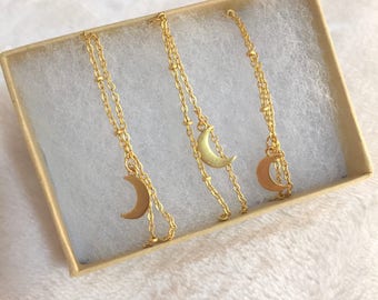 Moon Bracelet - 24k plated/ crescent bracelet/ moon crescent/ charm bracelet/ charm/ moon charm/ bracelet with moon charm/ crescent moon
