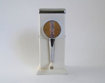 Mid Century 1950's ICE-O-MAT Chrome Enamel & Plastic White Hand Crank Ice Crusher