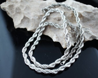 Vintage Art Deco necklace chain silver tone rope design twisted circa Modernist q133