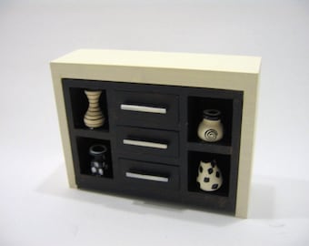 Dolls house miniature modern carbinet with vase