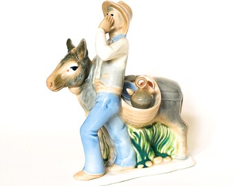 Vintage Donkey and Man Selling Wares