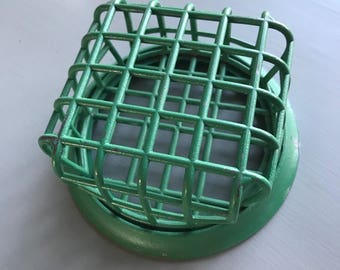 Vintage Green Metal Cage Flower Frog, Vogue Holder No. 72, Flower Arranger Holder, Made in USA, Farmhouse Decor, Rustic Decor