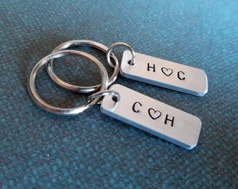 Couples Keychain Set Custom Initials Matching Set of 2 Personalized Couples Gift Heart Keyring Cute Keychain Couples Key chain set His Her
