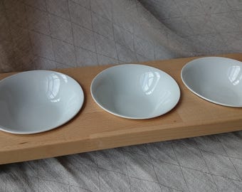 3 cat Bowl or dog bowl from massive beech wood and porcelain