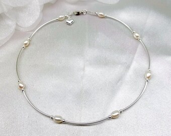 White Pearl Ankle Bracelet Heart Anklet White Pearl Anklet Sterling Silver Anklet Gift For Her Bridesmaid Gift For Her BuyAny3+1Free