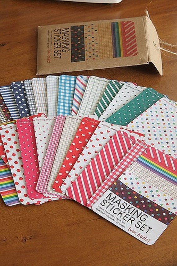 Items similar to Washi Tape StickersJapanese Masking Tape Sticker SetBasic Colors27 sheets