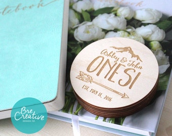 Personalized Coaster, Mountain Coaster | Mountain Wedding - Engraved Coaster - Wedding Favours - Wedding Coaster - Custom Coasters