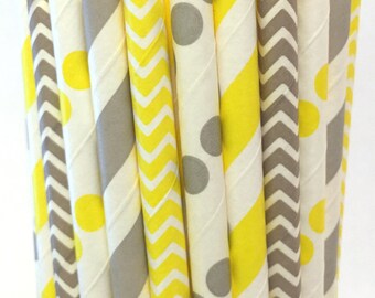 2.85 US Shipping -Yellow and Gray Paper Straws - Gray and Yellow Straws - Cake Pop Sticks - Drinking Straws