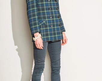 vintage 80s check plaid tartan double breasted blazer UK10 EUR38 MEDIUM