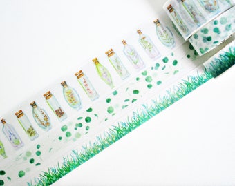 Green Leaves Washi Tape, Bottled Flowers Washi Tape, Japanese Washi Tape, Masking Tape - WT398