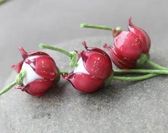 Handmade Flower Lampwork Beads, 1 pc Lampwork Glass Beads, Floral Lampwork Beads, Lampwork Flower Beads, Lampwork Flower
