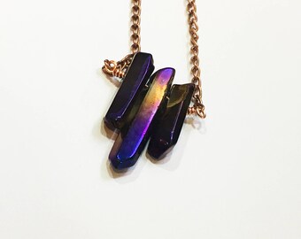 Triad Purple Aura Quartz Crystal and Copper Necklace