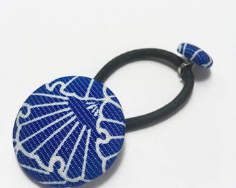 Hand made vintage silk kimono covered button Ponytail holder