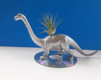 Handmade Upcycled Dinosaur Air Planter With CD Base, Dinoplanter, Air Plant, Repurposed Dinosaur Planter, Recycled, Made By Mod.