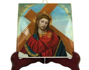 Christ Carrying the Cross - Catholic gifts - religious icon on tile - Jesus art - religious painting by Bergognone - Catholic art - devotion
