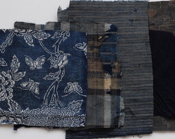 Boro fabric scrap, Sashiko, Indigo fabric, Japanese textile, Japanese fabric, vintage Kimono fabric, 20 PIECES /B