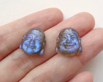 AA grade Flashy Labradorite Carved Mini Buddha Cabochons 13 mm One Matched Pair K6017