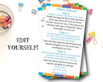 Rodan and Fields Mini Facial Card / Editable / Edit Yourself / INSTANT DOWNLOAD / Mini Facial Cards / Digital File