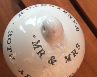 Personalized Wedding gift: ceramic bauble, Christmas personalised bauble, 9th anniversary, decoration, Pottery wedding anniversary gift