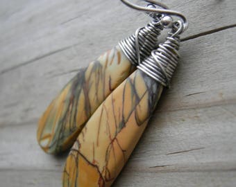 Picasso Jasper Sterling Silver Wire Wrapped Earrings