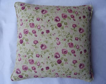 Roses floral cushion cover, deep rose colour.