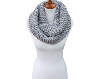 Knit Infinity Scarf, Chunky Knit Scarf, Cowl, Snood, Circle Scarf, The Winnipeg Scarf - Gray Tweed