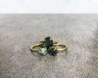 Raw emerald ring, Raw crystal ring, May birthstone ring