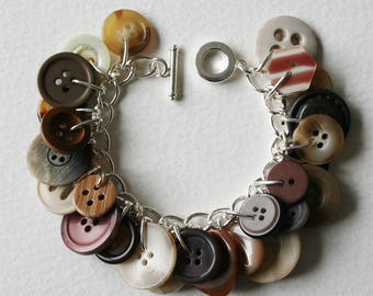 Button Charm Bracelet Brown Beige Pearly Creams