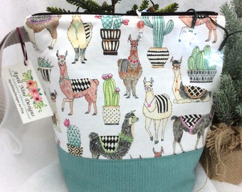 Medium Llama Knitting Bag, Knitting Project Bag, Llama Crochet Project Bag, Yarn Bag, Craft Project Bag