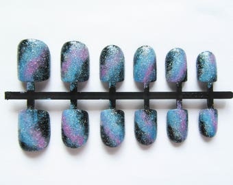 Galaxy Short Fake Nails / Press on Nails / False Nails / Acrylic Nails / Short / Galaxy / Milky Way / Nails