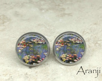 Monet Waterlilies earrings, Waterlilies earrings, Monet earrings, fine art earrings, Claude Monet Waterlilies, Monet stud earrings, AR131E
