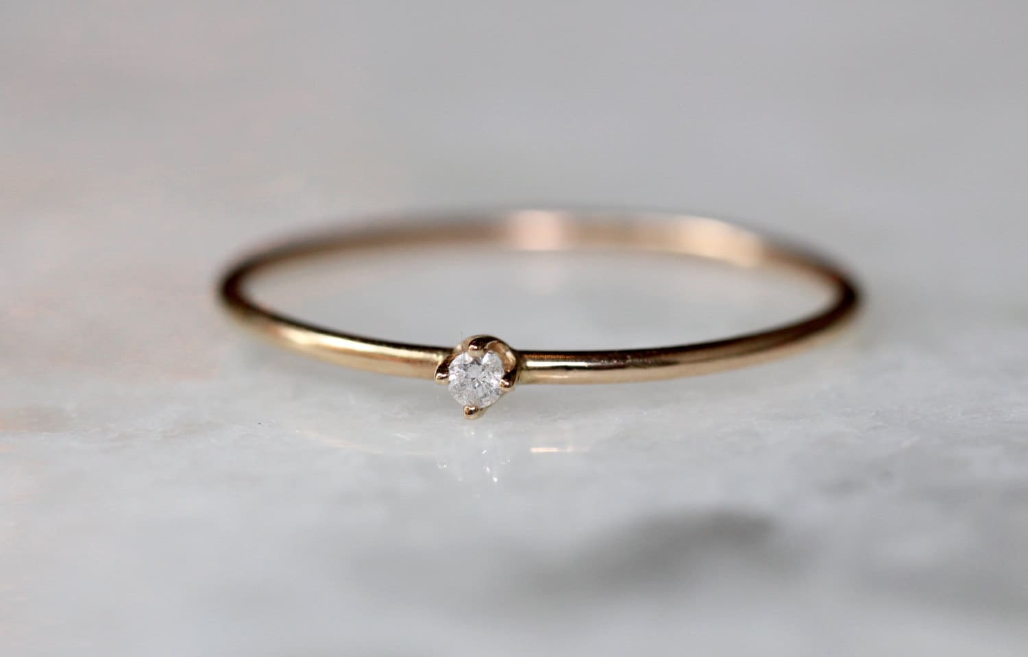 14K Tiny Diamond Ring Dainty Diamond Ring Stacking Ring