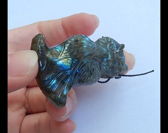 Handmade Carving Flashy Labradorite Owl Pendant,Animal Necklace,Owl Supply,47x31x7mm,15.9g(t0934)