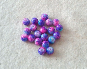 Glass Pink, Purple, and Blue Marbled 10 mm Beads in Sets of 20