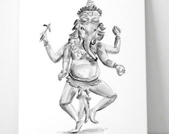Ganesha Art - zen watercolor - giclee print - Ganesha painting - black ink - Hinduism art - Hindu elephant God- Ganesha illustration