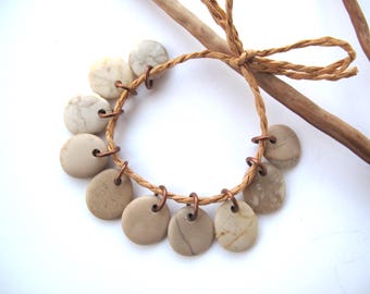 Rock Charms Beach Stone Beads Small Pebble Beads Jewelry Findings Mediterranean River Rock Beads Pairs Copper BEIGE CHARMS 15-16 mm