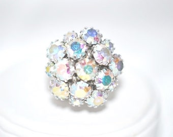 Vintage Signed Sarah Coventry Aurora Borealis Rhinestone Ring